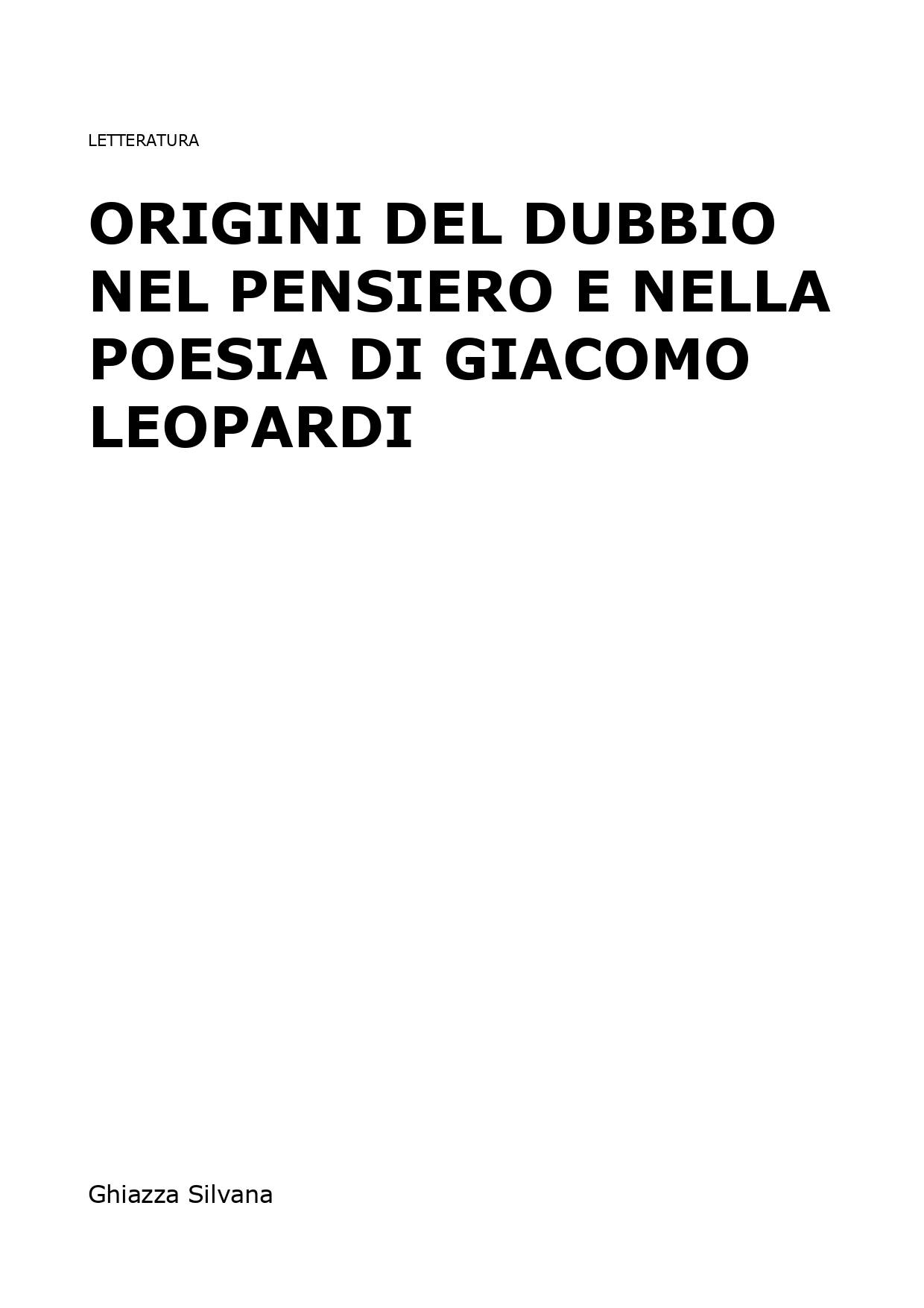 Origini del dubbio nel pensiero e nella poesia di Giacomo Leopardi