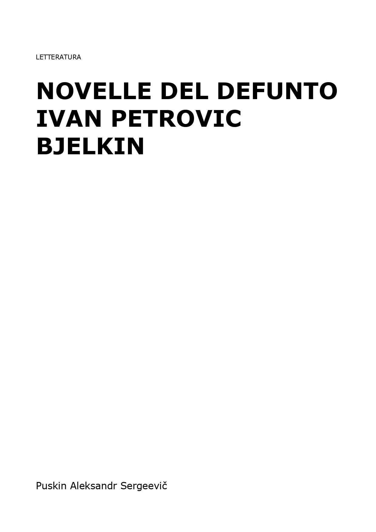 Novelle Del Defunto Ivan Petrovic Bjelkin